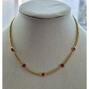 Gold Chain Necklace With Red & Black Evil Eye Charms Adjustable Length Dainty &